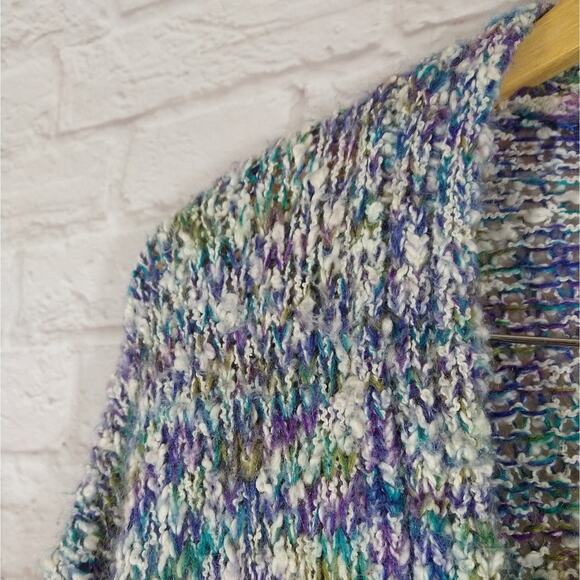 A Vintage VTG CHU Mohair Multicolor Button Down Knit Long Cardigan Sweater M - Picture 3 of 8